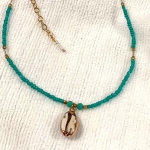 Turquoise seeds beads cowrie shell necklace new